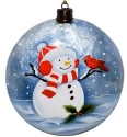 Kubla Crafts Capiz 1640PN Snowman and Cardinal Disc Ornament