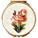 Kubla Crafts Bejeweled Enamel 1960B Enamel Flamingo Compact Mirror