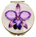 Kubla Crafts Bejeweled Enamel 1978 Enamel Orchid Compact Mirror