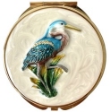 Kubla Crafts Bejeweled Enamel 1980 Enamel Blue Heron Compact Mirror