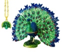 Kubla Crafts Bejeweled Enamel 3026PN Peacock Box and Necklace