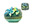 Kubla Crafts Bejeweled Enamel 3604 Blue Flower on Victorian Box