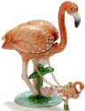 Kubla Crafts Bejeweled Enamel 4102FNN Flamingo Box and Necklace new