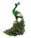 Kubla Crafts Bejeweled Enamel 4128 Peacock on Log Box