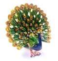 Kubla Crafts Bejeweled Enamel 4130 Fan Peacock Box