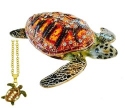 Kubla Crafts Bejeweled Enamel 4178SC Brown Sea Turtle Box with Necklace