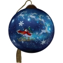 Ne'Qwa Art 7241104N Santa and Blue Reindeer Flying Ornament