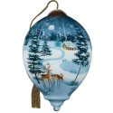 Ne'Qwa Art 7241136N Deer with Cabin in Forest Ornament