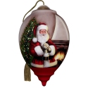 Ne'Qwa Art 7251103N Santa with Puppy By Fireplace Ornament