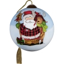 Ne'Qwa Art 7251109N Santa with Reindeer in Buffalo Check Ornament