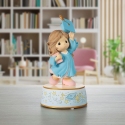 Precious Moments 242103J Graduation Brunette Girl with Blue Gown Throwing Hat Musical