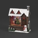 Roman Holidays 137046N Lighted Swirl Cabin With Bear Decorating Tree Scene