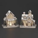 Roman Holidays 137389N Set of 2 Lighted House Gold And White Glitter Figurines