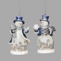 Roman Holidays 137393 Set of 2 Navy and White Snowmen Sparkle Ornaments